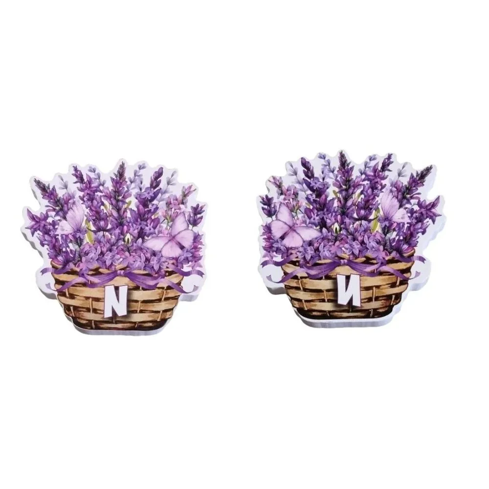 Lavender Spring Basket Die-Cut Wood Block Letter 6 Piece Set Double-Sided